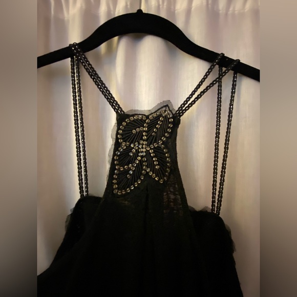 Free People Black Beaded Double Strap Tank Top Size Woman’s Small - Picture 8 of 9